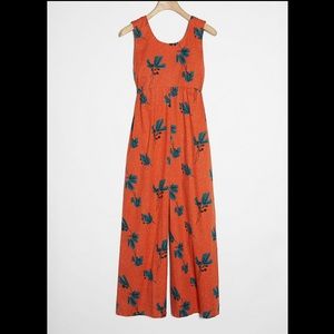 Anthropologie Bel Kazan Felizia Jumpsuit (S) orange/green leaf print
